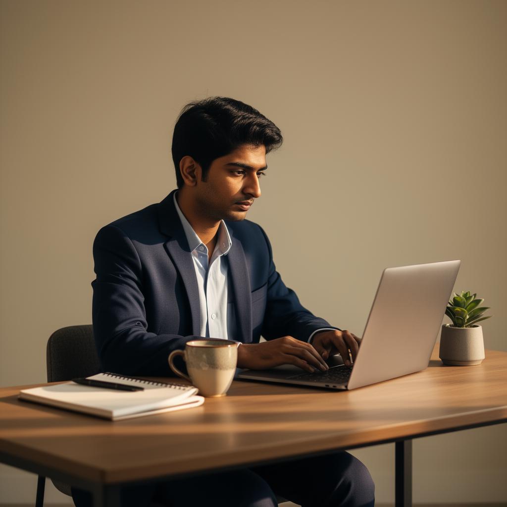 Professional working on an office laptop