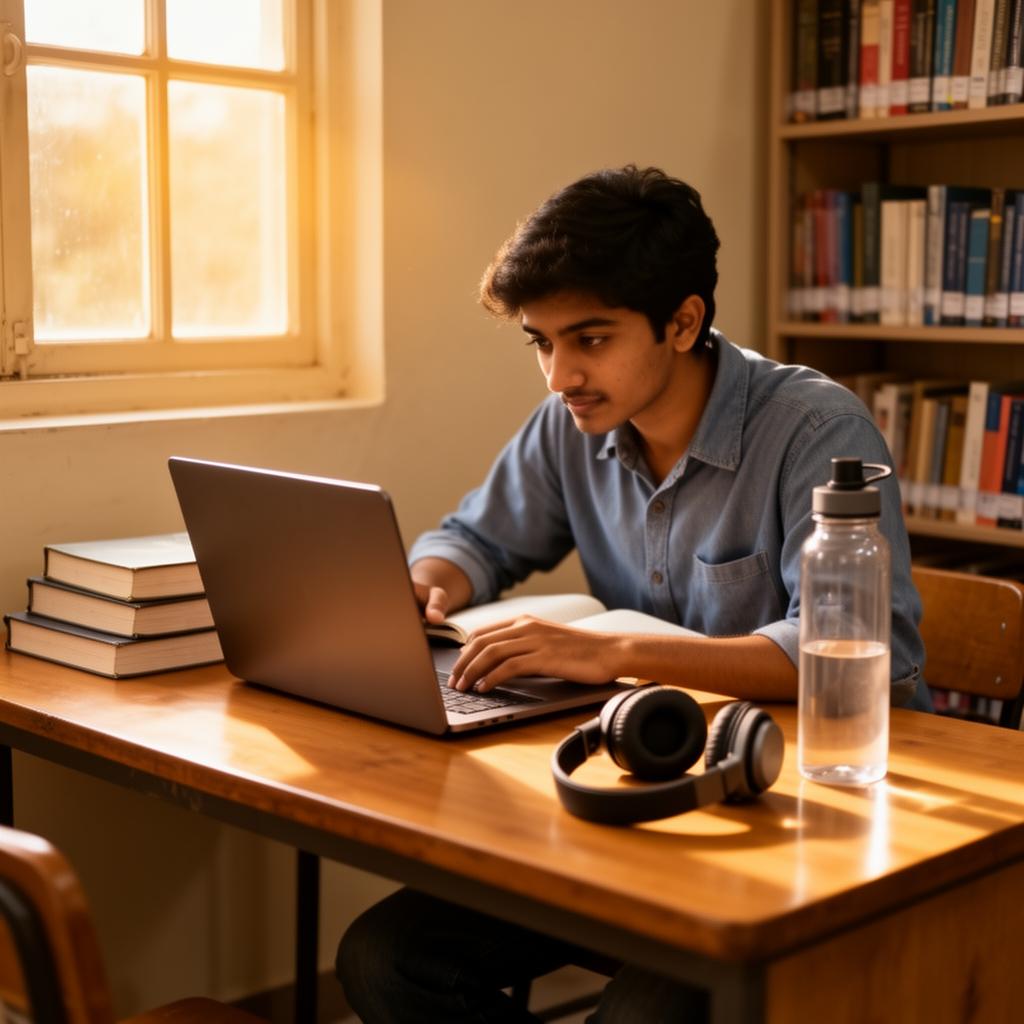 Student studying on a refurbished laptop