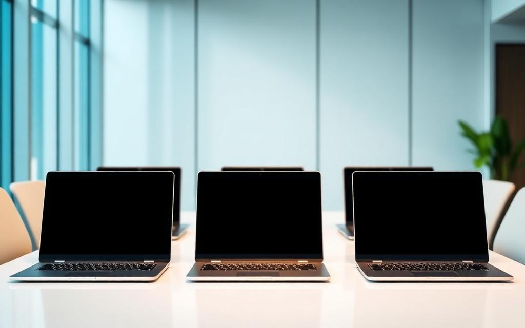 Rental laptops ready for team deployment